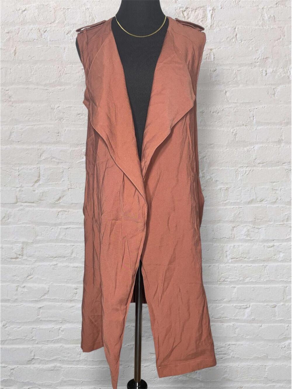 Elodie Waterfall Open Front Vest Terracotta Duster Pocket XS